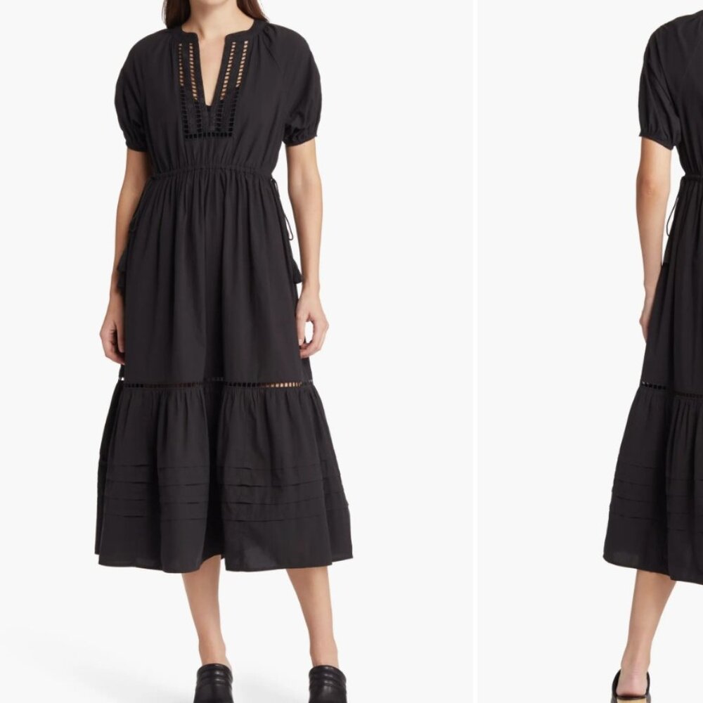 Madewell Ladder Embroidery Poplin Midi Dress - L - Black